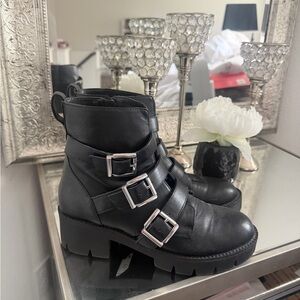 BP Black Triple Buckle Ankle Boots